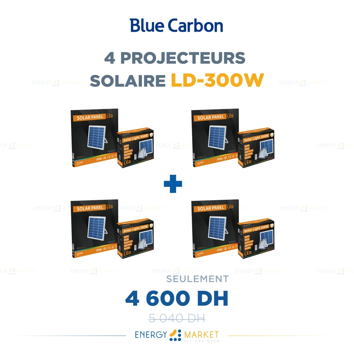 4 Projecteurs solaire Blue Carbon - LD 300w